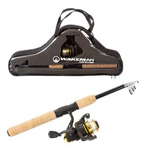 Telescopic Fishing Pole - 5.5-Foot Carbon Fiber Rod and Ambidextrous Reel Combo with Handy Carrying Case for Lake, Pond, or River by Wakeman (Black)