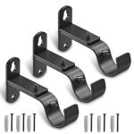 AMZSEVEN Adjustable Curtain Rod Brackets, Metal Window Drapery Rod Hanger Holders Hooks for 1 inch Rods (Black, Set of 3)
