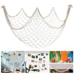 80x40 Inch Fishing Net Decor, 3mm Beige Natural Cotton Large Decorative Fish Netting Table Runner, Wall Ceiling Halloween Party Decorations for Pirate Under The Sea Nautical Mermaid Themed Party