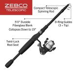 Zebco 33 Micro Spinning Reel and Telescopic Fishing Rod Combo, Extendable 19-Inch to 5-Foot Telescopic Fishing Pole with ComfortGrip Rod Handle, Quickset Anti-Reverse Fishing Reel, Silver/Black