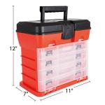 Portable Tool Storage Box - Small Parts Organizer with 4 Multi-Compartment Trays for Fishing Tackle, Hand Tools, or Craft Supplies by Stalwart (Red)