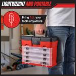 Portable Tool Storage Box - Small Parts Organizer with 4 Multi-Compartment Trays for Fishing Tackle, Hand Tools, or Craft Supplies by Stalwart (Red)