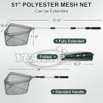 Yeahmart Fishing Net Minnow Nets with Aluminum Collapsible Telescopic Fishing Pole Handle and Nylon Mesh, Small Fishing Landing Net for Saltwater Freshwater, Extends to 51 inch (3 Sectional Handle)