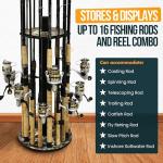 Rush Creek Creations 16-Rod Round Fishing Rod Holder for Garage, 360° Access Fishing Pole Holder for Rods, Reels, Gear, Accessories, and Tackle Box, Securely Holds 16 Rods, Bass