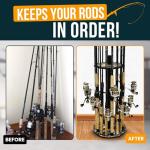 Rush Creek Creations 16-Rod Round Fishing Rod Holder for Garage, 360° Access Fishing Pole Holder for Rods, Reels, Gear, Accessories, and Tackle Box, Securely Holds 16 Rods, Bass
