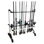 JOYWAVE Fishing Rod Holders,Aluminium Fishing Pole Holders,Portable Fishing Rod Rack,Holds Up to 24 Rods,Portable Wheels,Frosted White