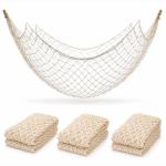 4E's Novelty Fish Net Decorative - Pack of 3 - Natural Cotton Fishnet Decor - Each 14 x 4 feet - for Mermaid Party Decorations, Luau Tropical Nautical Beach Table Cover
