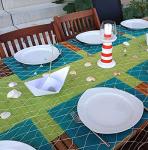 4E's Novelty Fish Net Decorative - Pack of 3 - Natural Cotton Fishnet Decor - Each 14 x 4 feet - for Mermaid Party Decorations, Luau Tropical Nautical Beach Table Cover