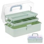 Craft Organizers and Storage, Tackle Box 3-Layer Portable Folding Toolbox, Plastic Tool Box with Handle for Sewing Supplies, Medicine, Art Supplies, Nails and Hair Accessories (Haze Green, 12.5inch)