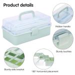Craft Organizers and Storage, Tackle Box 3-Layer Portable Folding Toolbox, Plastic Tool Box with Handle for Sewing Supplies, Medicine, Art Supplies, Nails and Hair Accessories (Haze Green, 12.5inch)
