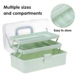 Craft Organizers and Storage, Tackle Box 3-Layer Portable Folding Toolbox, Plastic Tool Box with Handle for Sewing Supplies, Medicine, Art Supplies, Nails and Hair Accessories (Haze Green, 12.5inch)
