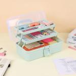 Craft Organizers and Storage, Tackle Box 3-Layer Portable Folding Toolbox, Plastic Tool Box with Handle for Sewing Supplies, Medicine, Art Supplies, Nails and Hair Accessories (Haze Green, 12.5inch)