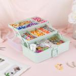Craft Organizers and Storage, Tackle Box 3-Layer Portable Folding Toolbox, Plastic Tool Box with Handle for Sewing Supplies, Medicine, Art Supplies, Nails and Hair Accessories (Haze Green, 12.5inch)