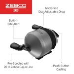 Zebco 33 MAX Spincast Fishing Reel, Size 60 Reel, Right or Left-Hand Retrieve, 20-Pound Zebco Cajun Line, Silver/Black (Clam Packaging)
