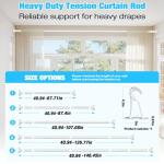 MEXAU White Tension Curtain Rods 41-146 In Extra Long Outdoor Patio Curtain Rods No Drilling Adjustable Heavy Duty Tension Rods for Windows Bathroom Living Room Curtains, Rod Diameter 1.26In