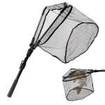 Telescoping Fishing Net, Extendable Aluminum Frame Net with Belt Clip, Triangle Fish Net, Knotless Nylon Mesh for Freshwater/Saltwater, Foldable Fish Net for Catch and Release