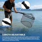 Telescoping Fishing Net, Extendable Aluminum Frame Net with Belt Clip, Triangle Fish Net, Knotless Nylon Mesh for Freshwater/Saltwater, Foldable Fish Net for Catch and Release