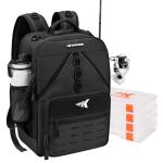 KastKing KarryAll Fishing Tackle Backpack with Rod Holder 4 Tackle Boxes,40/26L Tackle Bag Storage Fishing Gear and Equipment,Black,Medium