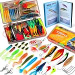 PLUSINNO Fishing Lures, 128Pcs All-in-One Fishing Tackle Box with Step-by-Step Handbook, Fishing Gear & Bait Accessories Kit for Freshwater Bass, Ideal Fishing Gifts for Men, Father & Beginners