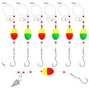 Fish Finder Rig with Float Surf Fishing Rigs 33LB Surf Fishing Tackle for Shark Bluefish Stripers 6PCS 6/0 8/0 (6/0 Circle Hook-6pcs)