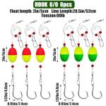 6PCS Fish Finder Rig with Float Fishing Floats and Bobbers Fishing Rigs Catfishing Tackle Floats with Hooks for Redfish Bluefish Shark and Striped Bass (6/0 Mixed Color-6 Pcs)