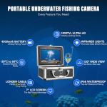Underwater Fishing Camera, Portable Fish Finder with 7" LCD Monitor, IP68 Waterproof 1200TVL HD Fishing Camera with 12pcs White Lights for Lake Kayak Boat Ice Dark Fishing (98ft/30M Cable)