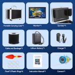 Underwater Fishing Camera, Portable Fish Finder with 7" LCD Monitor, IP68 Waterproof 1200TVL HD Fishing Camera with 12pcs White Lights for Lake Kayak Boat Ice Dark Fishing (98ft/30M Cable)