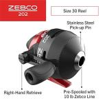 Zebco 202 Spincast Reel and Fishing Rod Combo, 5-Foot 6-Inch 2-Piece Fishing Pole, Size 30 Reel, Right-Hand Retrieve, Pre-Spooled with 10-Pound Cajun Line, Black/Red