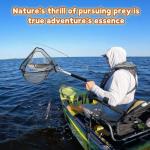 Tacklurenet Folding Kayak Fishing Net with Aluminum Alloy Frame Rubber-Coated Nylon Net for Saltwater Freshwater Small Fishing Net Fishing Landing Net for Rubber Granule Non-Slip Gloves Storage Bag