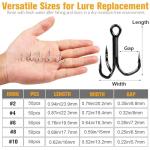 Dovesun Fishing Treble Hooks 3X Strong Professional V Triple Fishing Hooks for Saltwater Freshwater 50PCS Black Nickel Size #6