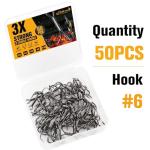 Dovesun Fishing Treble Hooks 3X Strong Professional V Triple Fishing Hooks for Saltwater Freshwater 50PCS Black Nickel Size #6