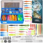 PLUSINNO Fishing Lures Kit, 211pcs Tackle Box with Tackle Included, Bass Fishing Kit with Pre-Rigged Jig Head Lures, Soft Baits, Hooks, Weights, Freshwater Fishing Gear for Walleye Crappie Trout