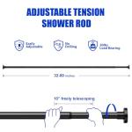 Ausemku Shower Curtain Rod 32-80 Inch Adjustable - 1 Inch Diameter Heavy Duty No drill Spring Tension Shower Rod, Non-Slip Rustproof Telescopic Rod for Bathroom, Black