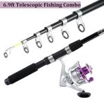 Fishing Pole Combo, 6.9ft 2Pcs Telescopic Rods Set, Collapsible Carbon Fiber Fishing Rods, 2PCS Spinning Reel Set with Carrier Bag Freshwater Fishing Rod and Reel Combos Kits(Blue and Purple)