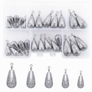 Fishing Weights Sinkers Kit 25pcs Bass Casting Weights Drop Shot Weights with Swivel for Freshwater Saltwater Catfish Weights