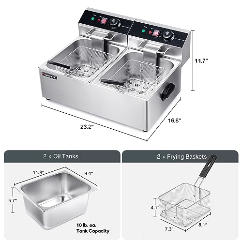 WILPREP 20 lb Electric Deep Fryer with Dual Tanks