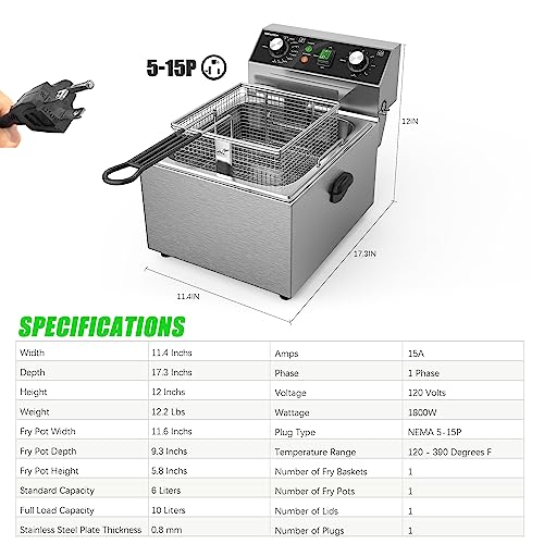 TOPKITCH 10L Stainless Steel Electric Deep Fryer
