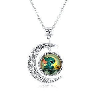 Cute Crescent Moon Pendant Necklace for Stitch Fans
