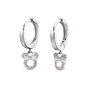 Disney Mouse Hoop Earrings with Pink CZ Charm