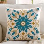 Teal Boho Floral Throw Pillow Cover 18x18