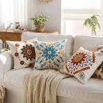 Teal Boho Floral Throw Pillow Cover 18x18