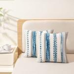 Boho Striped Pillow Covers Set of 2, Sky Blue