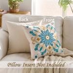 Teal Boho Floral Throw Pillow Cover 18x18