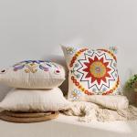 Embroidered Boho Floral Throw Pillow Cover 18x18