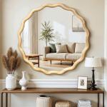 Round Wooden Mirror with Scalloped Edge, 24 Inch