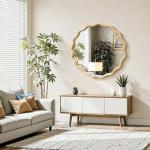 Round Wooden Mirror with Scalloped Edge, 24 Inch