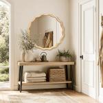 Round Wooden Mirror with Scalloped Edge, 24 Inch