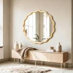 Round Wooden Mirror with Scalloped Edge, 24 Inch