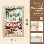 Boho Wooden Frame Wall Mirror, 36"x24