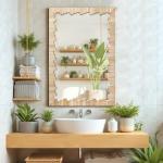 Boho Wooden Frame Wall Mirror, 36"x24